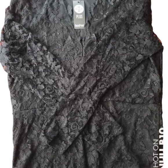 Romance Inspired NEW Boohoo Plus Molly 2X 18W Black Lace Long Sleeved Bodysuit - Picture 3 of 6